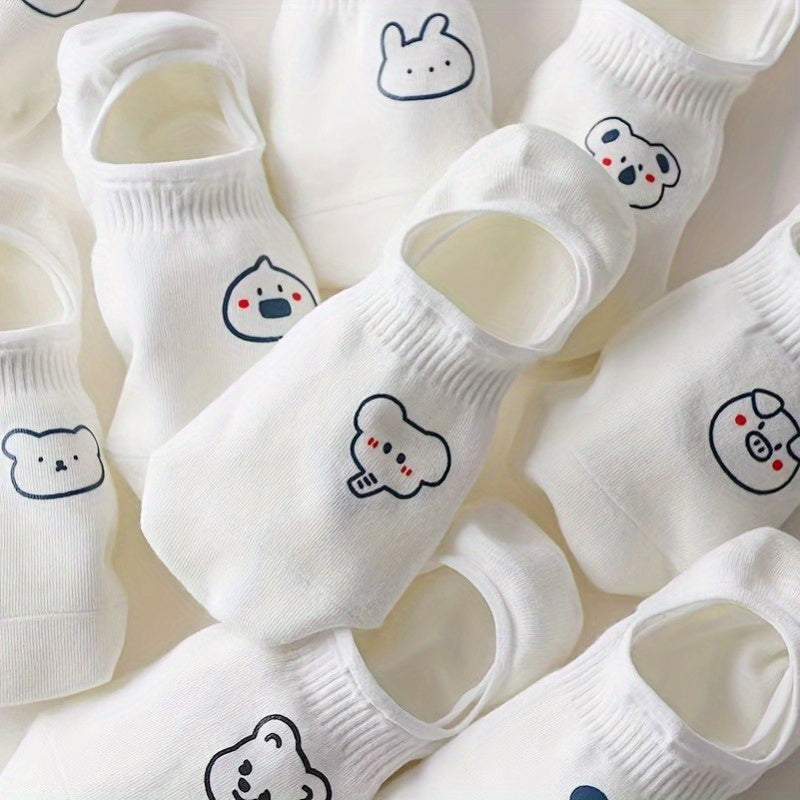 5 Pairs Cartoon Print Low Cut Ankle Socks Soft Lightweight Summer Hosiery