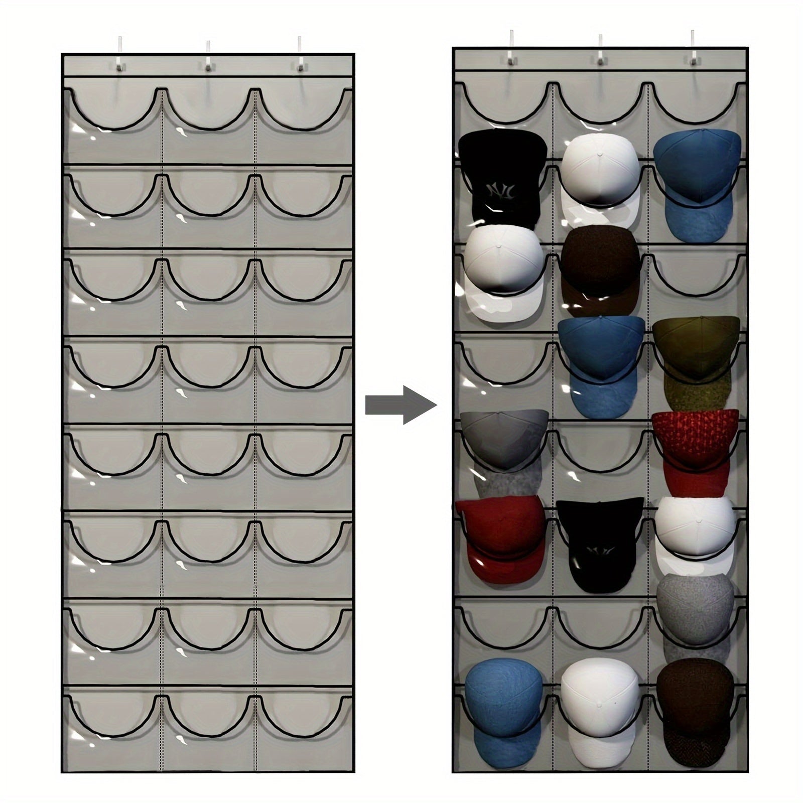 24 Pocket Cap Storage Bag Over the Door Hat Organizer
