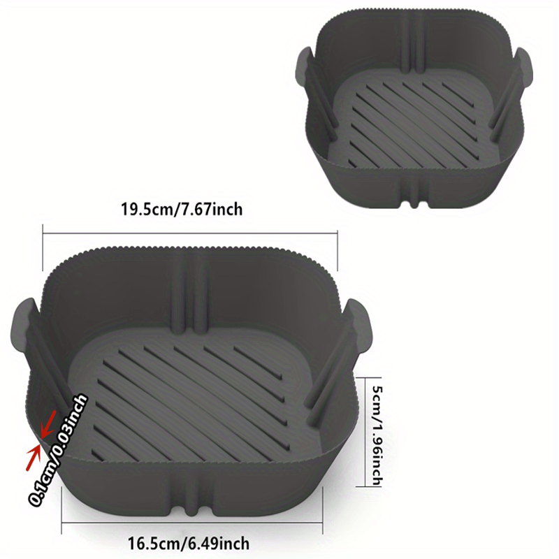 Square Air Fryer Silicone Pot Reusable Baking Tray 19x16cmx4cm