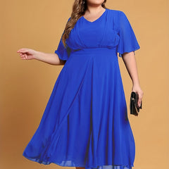 Flutter Sleeve V Neck Midi Dress