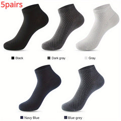 5 Pairs Men's Bamboo Fiber Ankle Socks Spring Summer