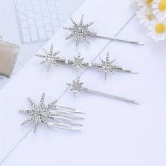 4pcs Rhinestone Star Hairpins & Hair Comb Bridal Hair Clips Set