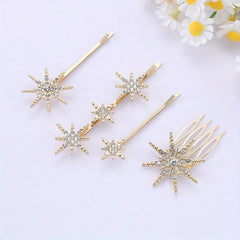 4pcs Rhinestone Star Hairpins & Hair Comb Bridal Hair Clips Set