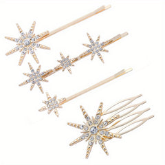 4pcs Rhinestone Star Hairpins & Hair Comb Bridal Hair Clips Set