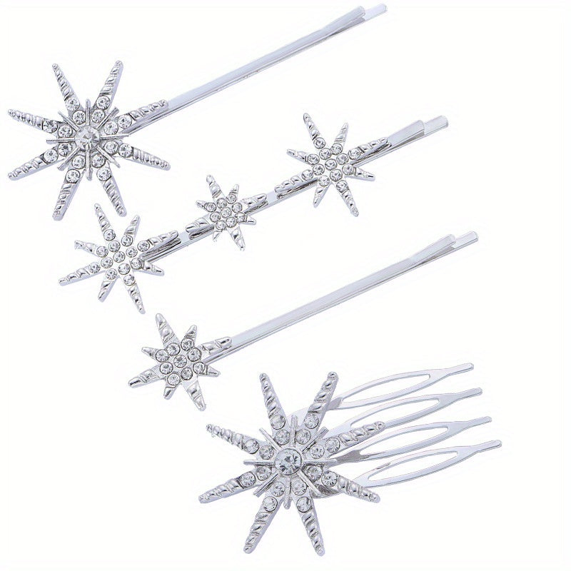 4pcs Rhinestone Star Hairpins & Hair Comb Bridal Hair Clips Set
