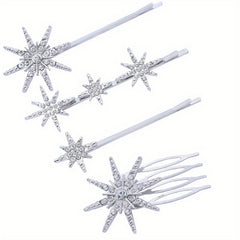 4pcs Rhinestone Star Hairpins & Hair Comb Bridal Hair Clips Set
