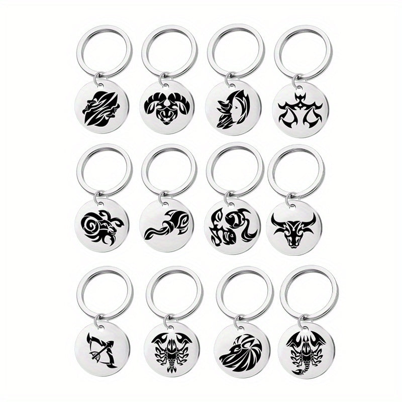 12 Constellation Stainless Steel Keychain Keyring Pendant