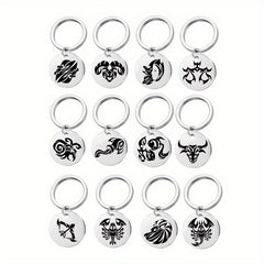 12 Constellation Stainless Steel Keychain Keyring Pendant