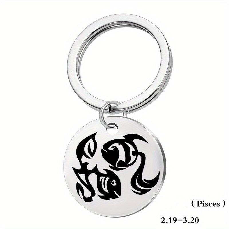 12 Constellation Stainless Steel Keychain Keyring Pendant