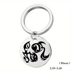 12 Constellation Stainless Steel Keychain Keyring Pendant
