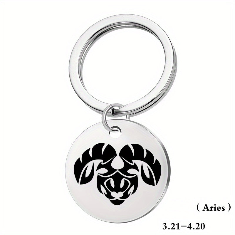 12 Constellation Stainless Steel Keychain Keyring Pendant