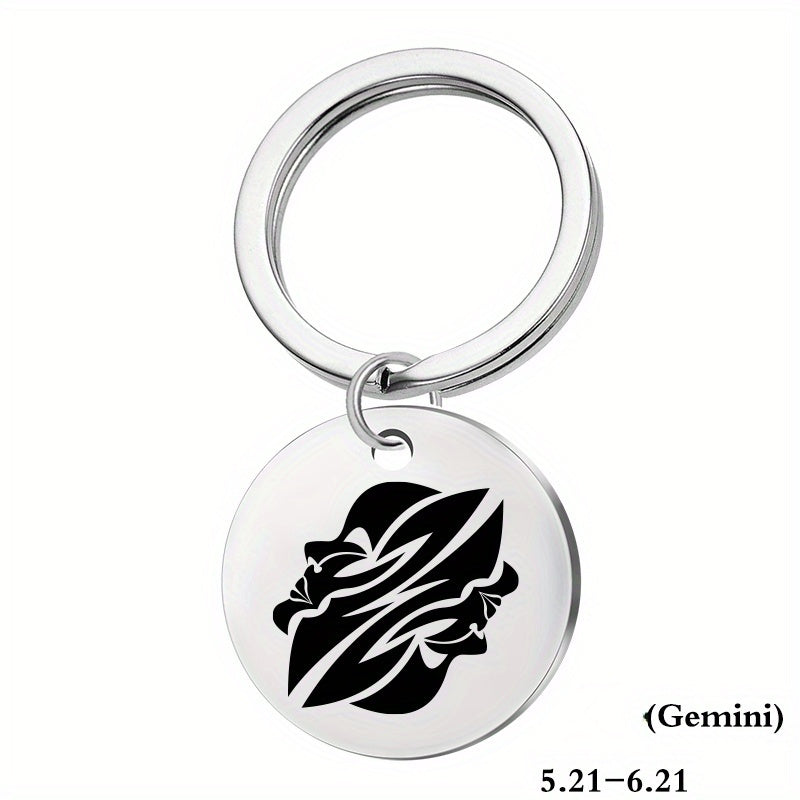 12 Constellation Stainless Steel Keychain Keyring Pendant