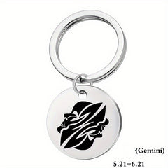 12 Constellation Stainless Steel Keychain Keyring Pendant