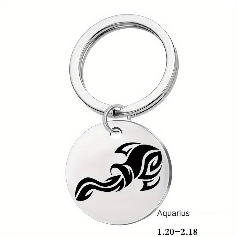12 Constellation Stainless Steel Keychain Keyring Pendant