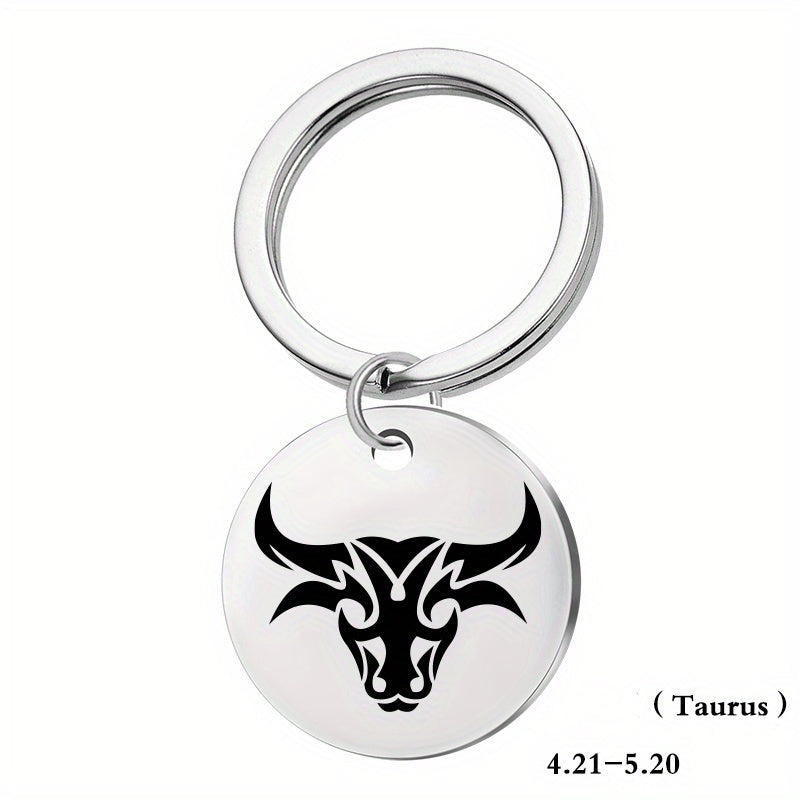 12 Constellation Stainless Steel Keychain Keyring Pendant