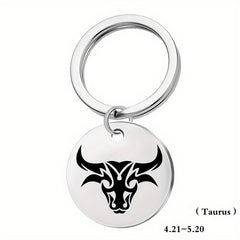 12 Constellation Stainless Steel Keychain Keyring Pendant
