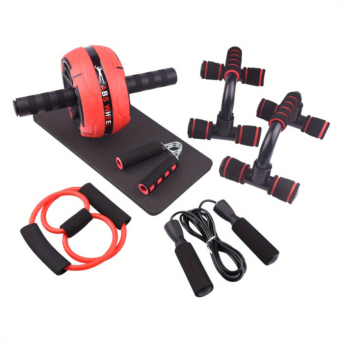 Ab Wheel, Push up Bar, Exercise Band, Hand Gripper, Jump Rope Set