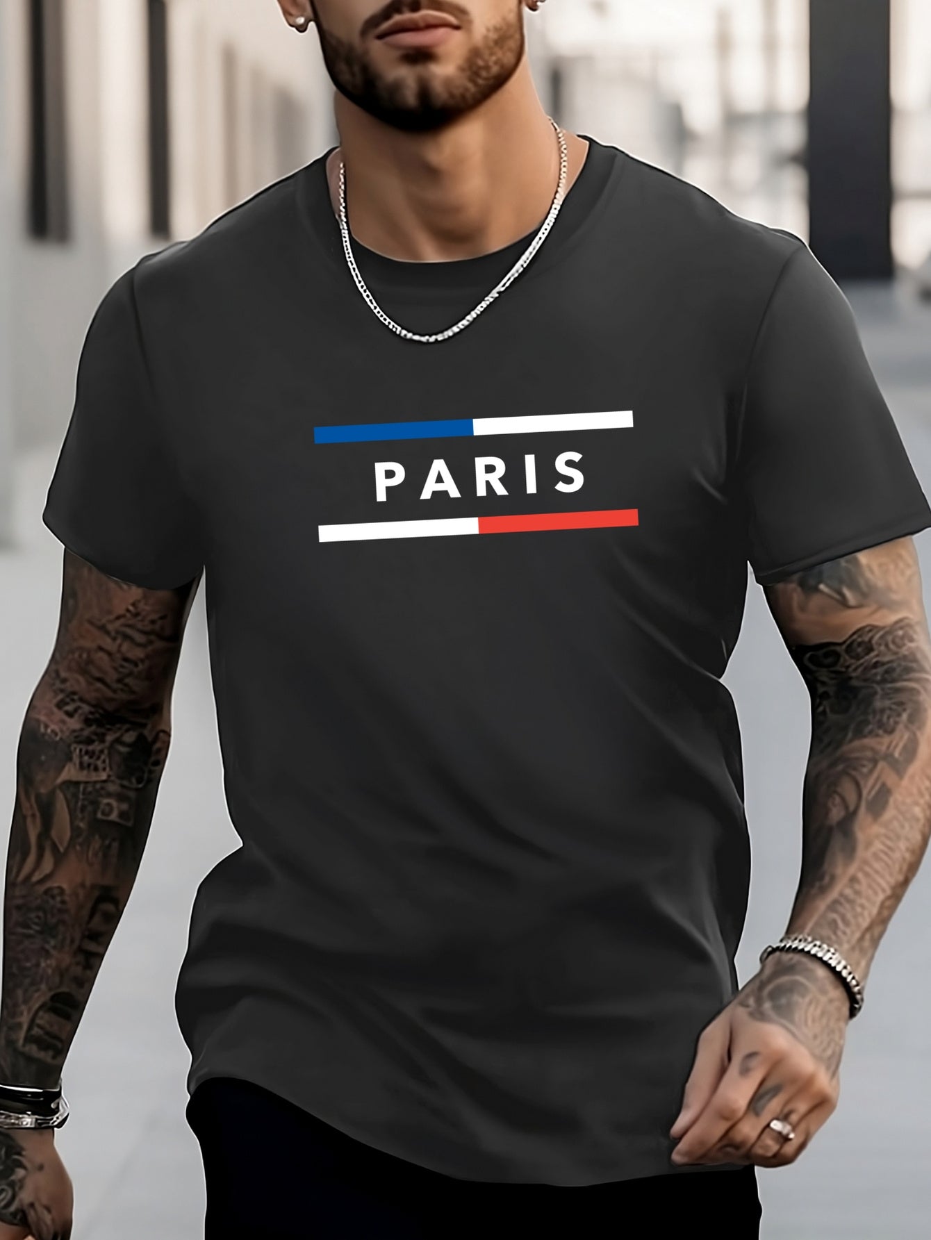 PARIS Print Men's Graphic Crew Neck Active T shirt Casual Comfy Tees