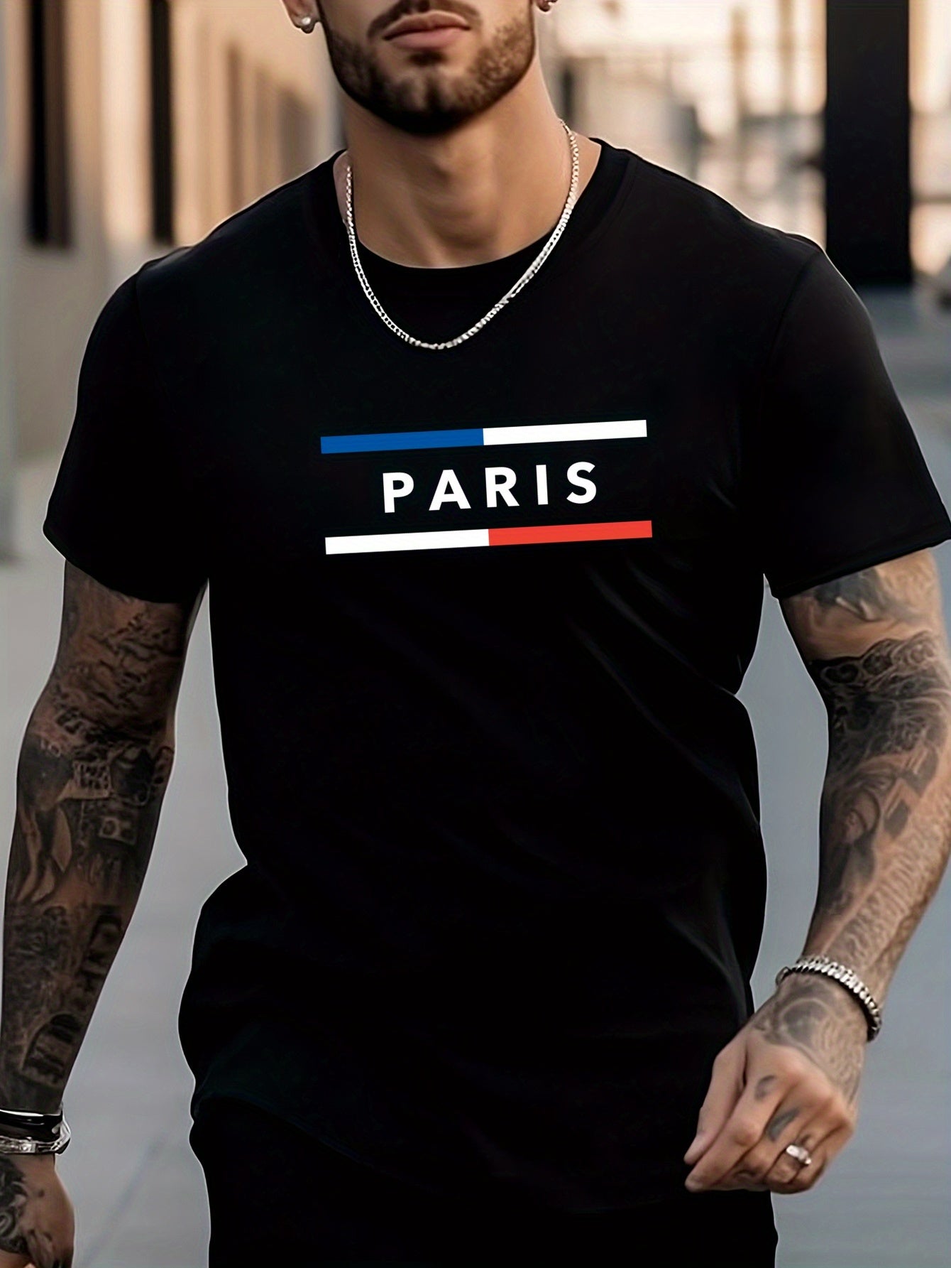 PARIS Print Men's Graphic Crew Neck Active T shirt Casual Comfy Tees