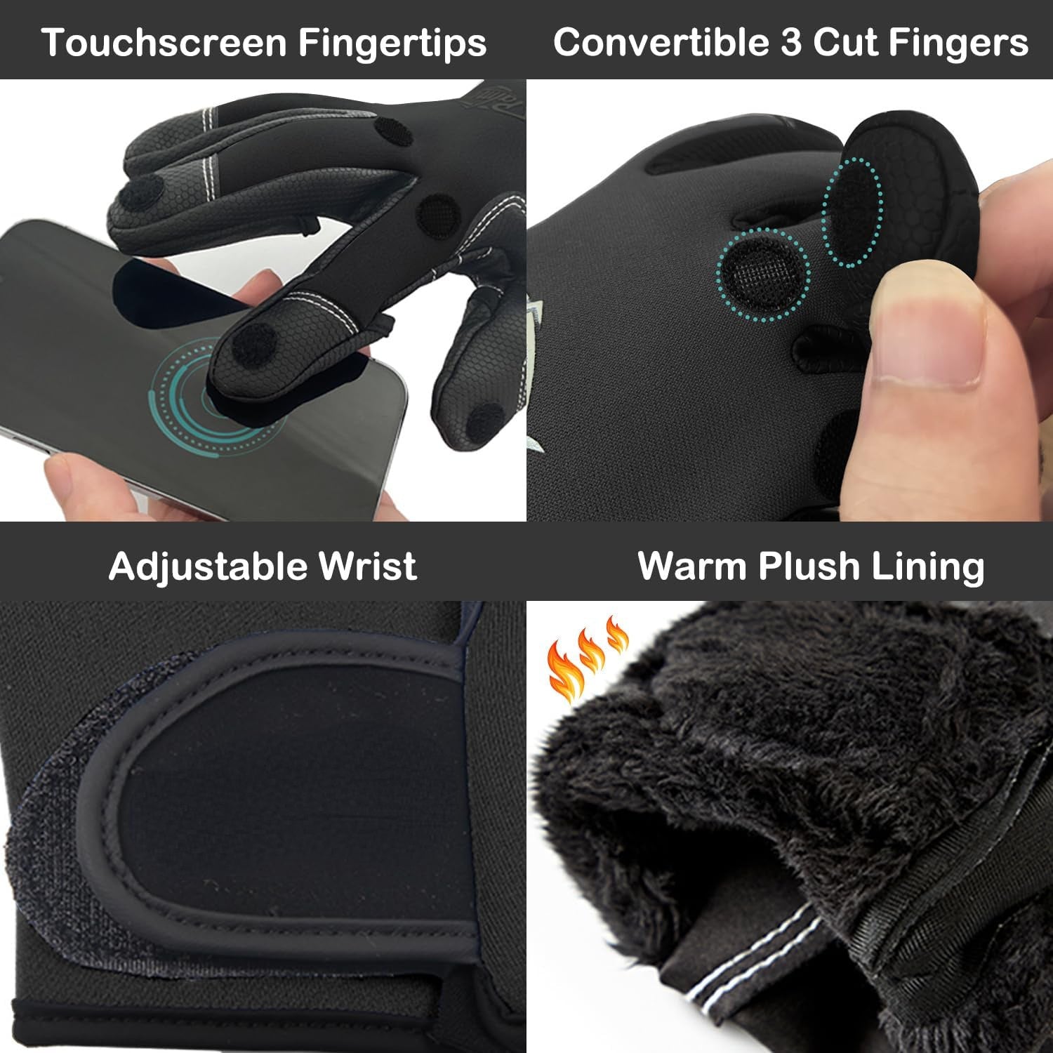 Winter Fishing Gloves 3 Finger Flip Touchscreen Unisex Ice Cycling Photography