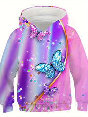 Butterfly Graphic Hoodies Girls Comfy Pullover Sweatshirt