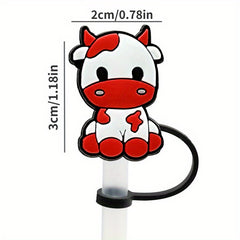 9pcs Cartoon Cow Straw Plugs Set Reusable Dustproof Straw Cap Cup Decoration