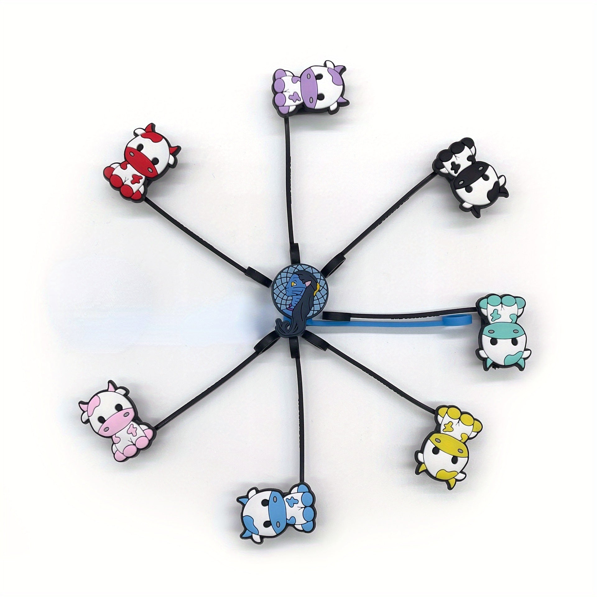 9pcs Cartoon Cow Straw Plugs Set Reusable Dustproof Straw Cap Cup Decoration