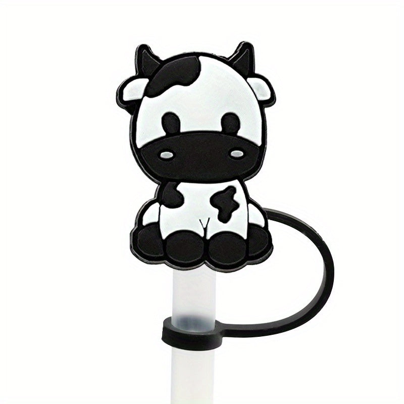 9pcs Cartoon Cow Straw Plugs Set Reusable Dustproof Straw Cap Cup Decoration