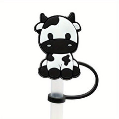 9pcs Cartoon Cow Straw Plugs Set Reusable Dustproof Straw Cap Cup Decoration