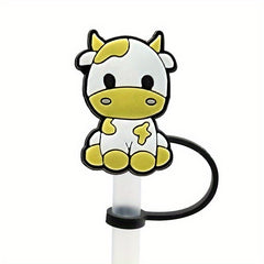9pcs Cartoon Cow Straw Plugs Set Reusable Dustproof Straw Cap Cup Decoration