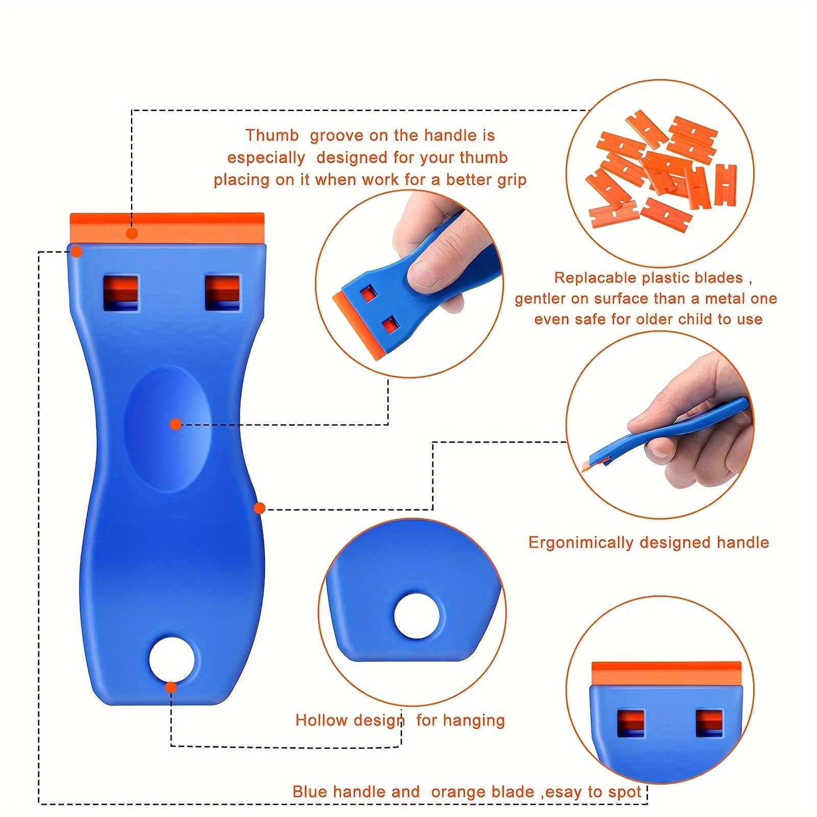 Plastic Razor Blade Scraper Set for Label Removal - Adhesive Remover Tool