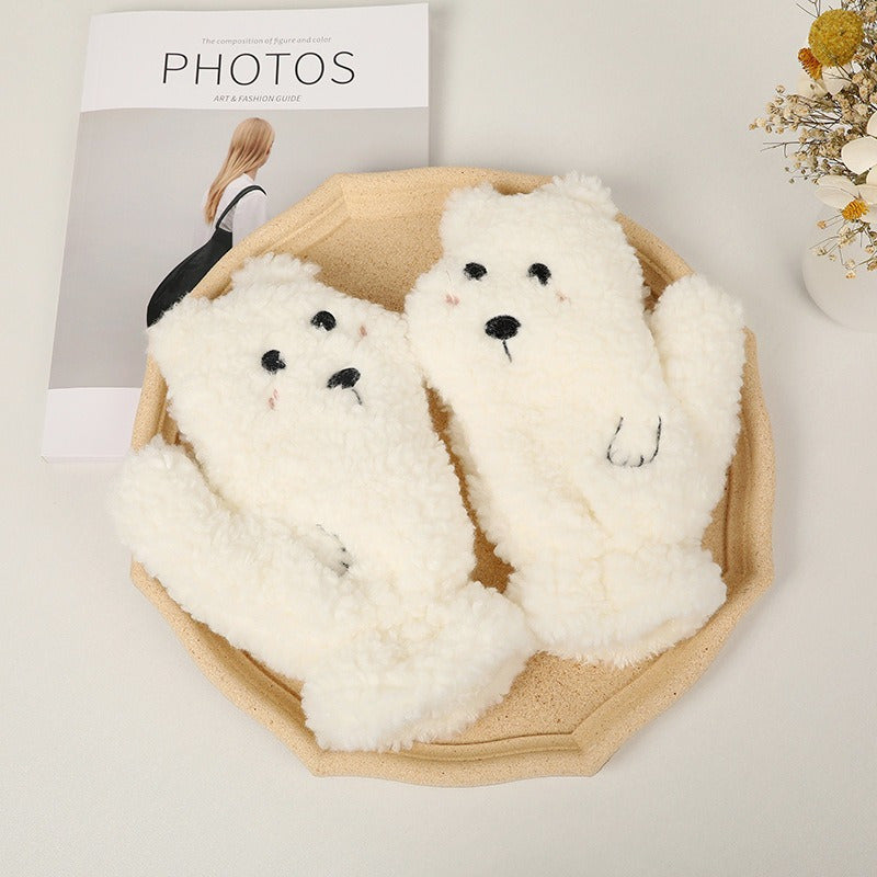 Winter Cartoon Plush Gloves Neck Hanging Cycling Gloves