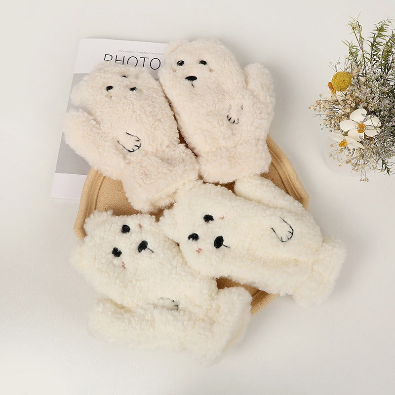 Winter Cartoon Plush Gloves Neck Hanging Cycling Gloves
