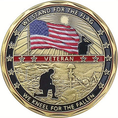 US Military Challenge Coin Stand Flag Kneel Fallen