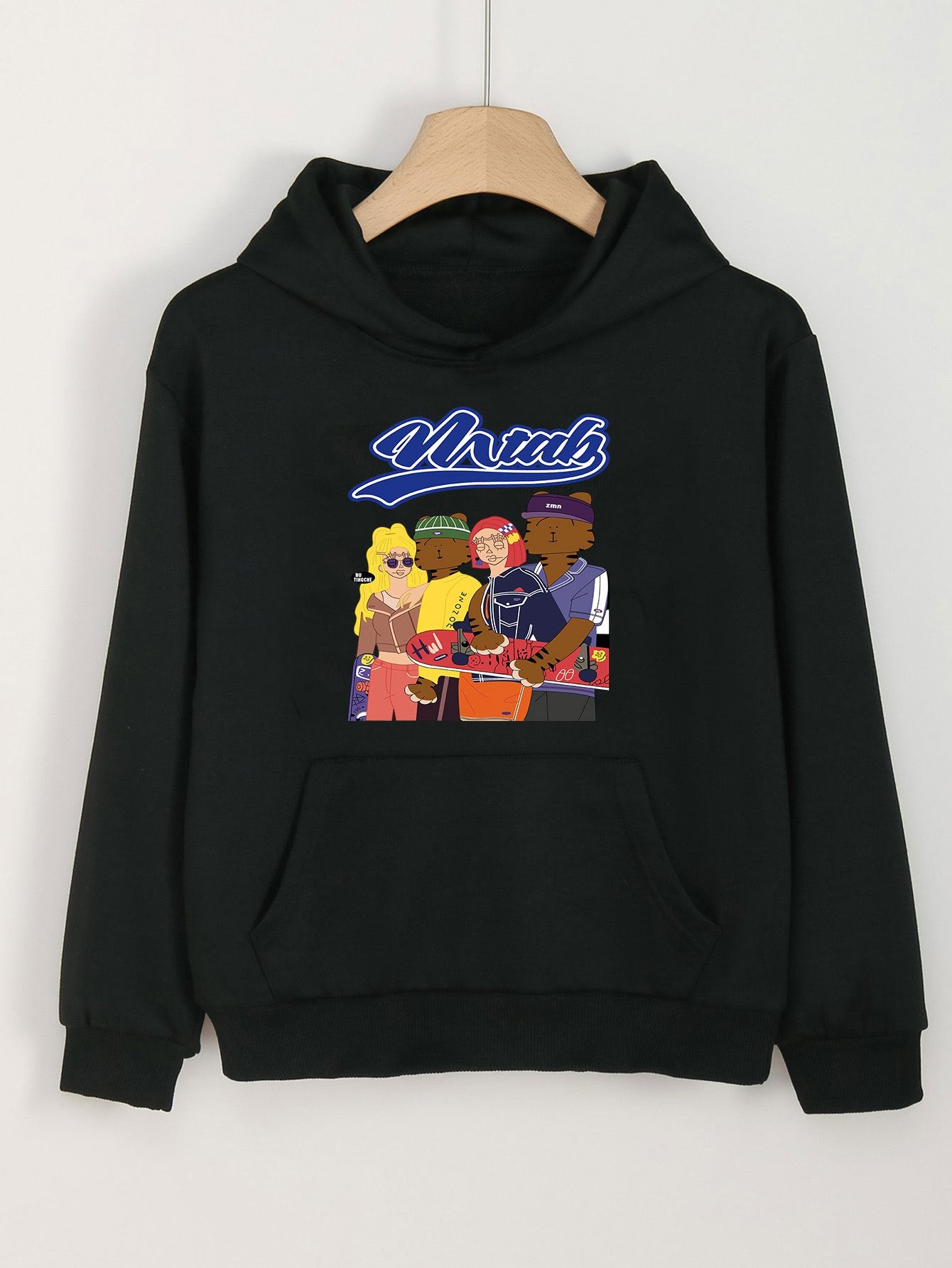 Cartoon Cats Girl Pattern Hooded Sweatshirt for Girls