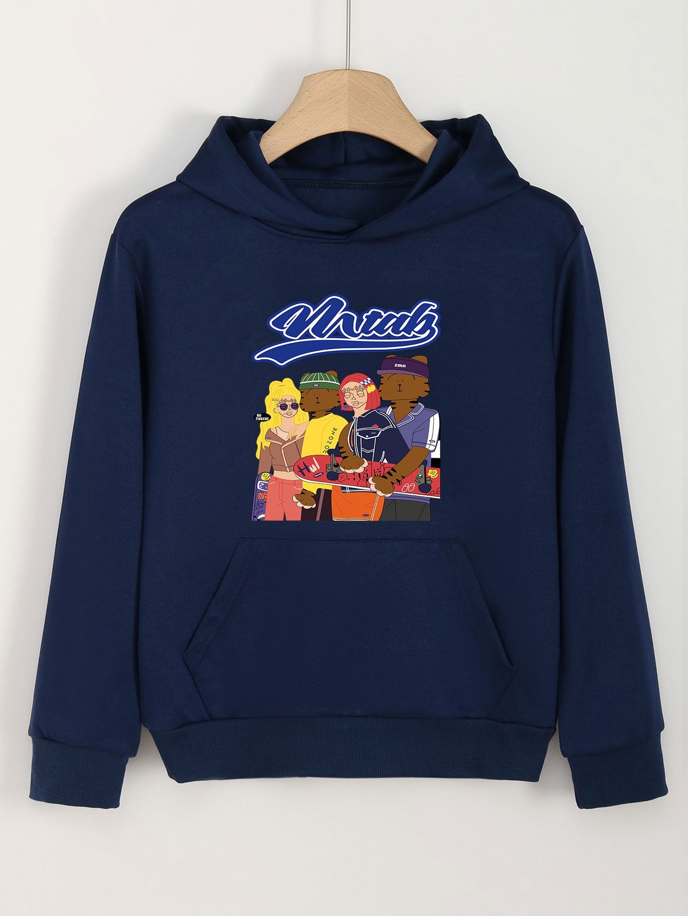 Cartoon Cats Girl Pattern Hooded Sweatshirt for Girls