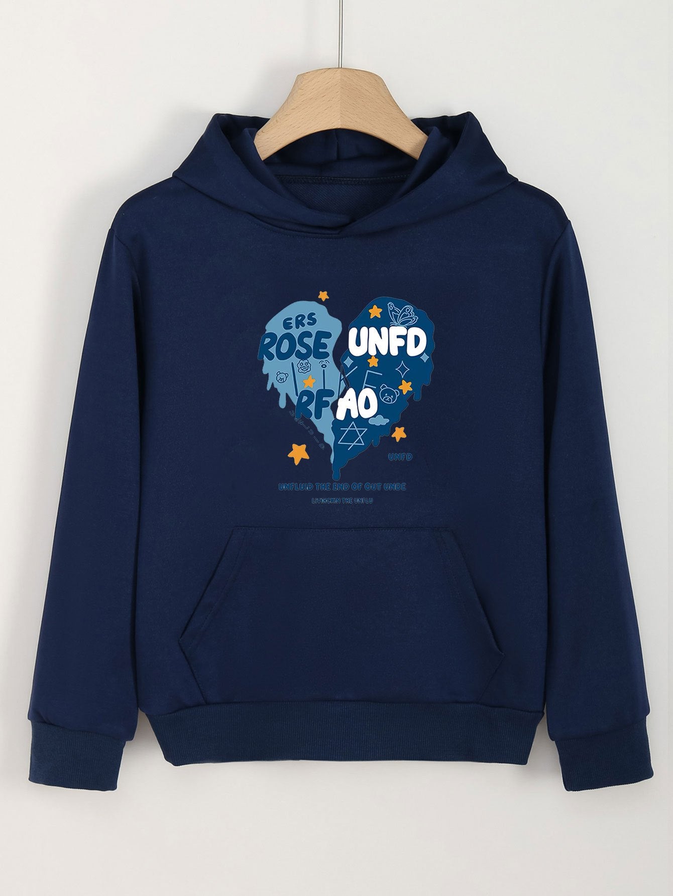 Girls Letter Heart Print Hoodies Comfy Hooded Pullover