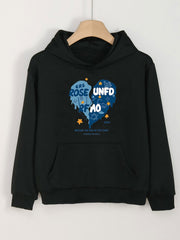 Girls Letter Heart Print Hoodies Comfy Hooded Pullover