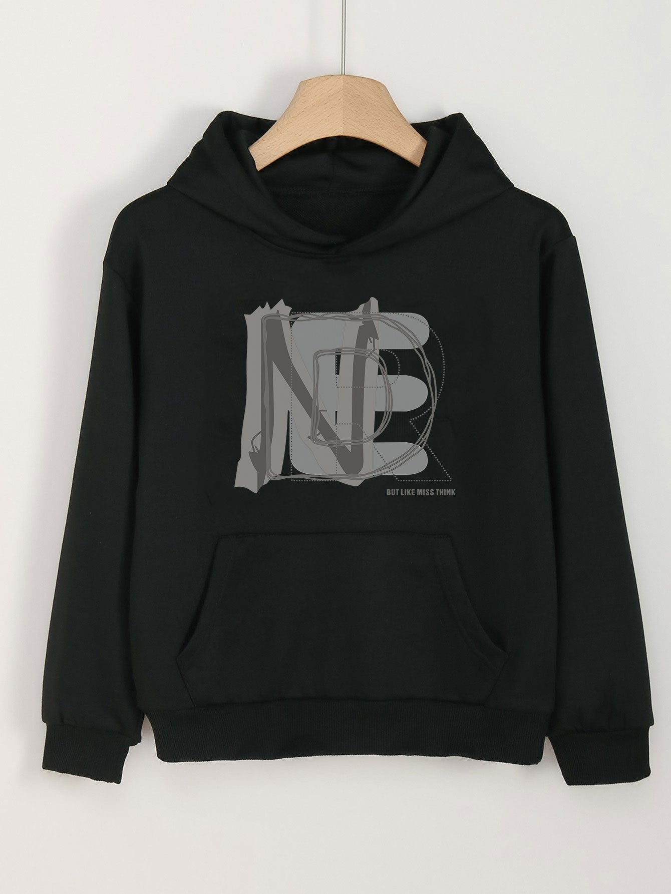 Girls Cartoon N & E Alphabets Pattern Hoodie Sweatshirt