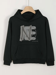 Girls Cartoon N & E Alphabets Pattern Hoodie Sweatshirt