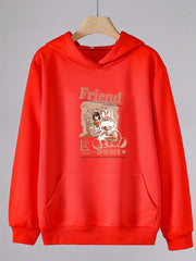 Girls Cartoon Girl & Bunny Print Hoodies Comfy Hooded Pullover With Pocket