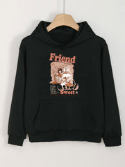 Girls Cartoon Girl & Bunny Print Hoodies Comfy Hooded Pullover With Pocket