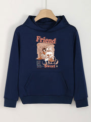 Girls Cartoon Girl & Bunny Print Hoodies Comfy Hooded Pullover With Pocket