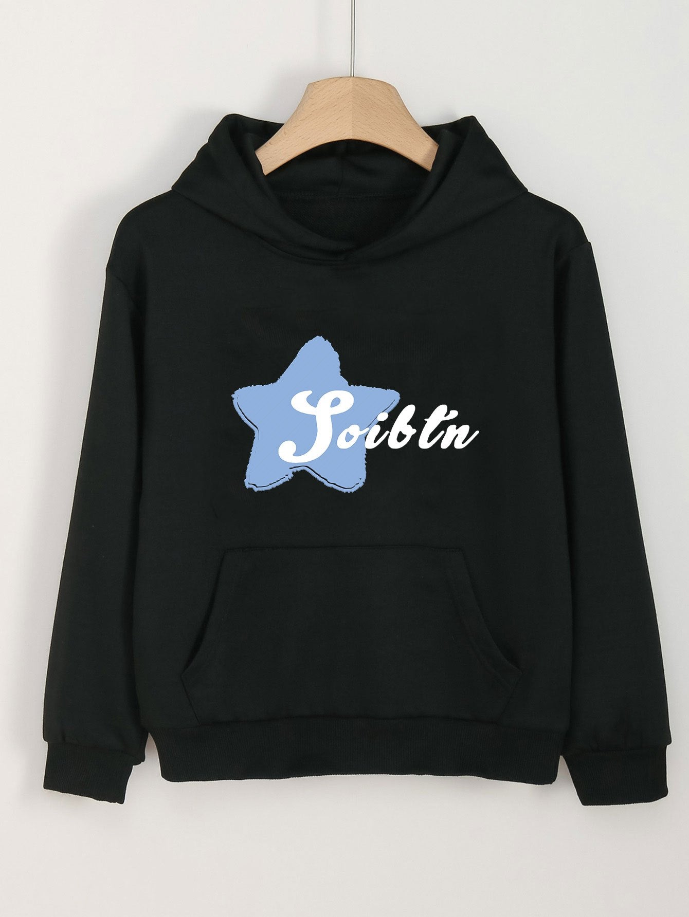 Girls Cartoon Star Pattern Hooded Sweatshirt Long Sleeve Pullover