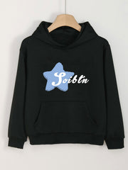 Girls Cartoon Star Pattern Hooded Sweatshirt Long Sleeve Pullover