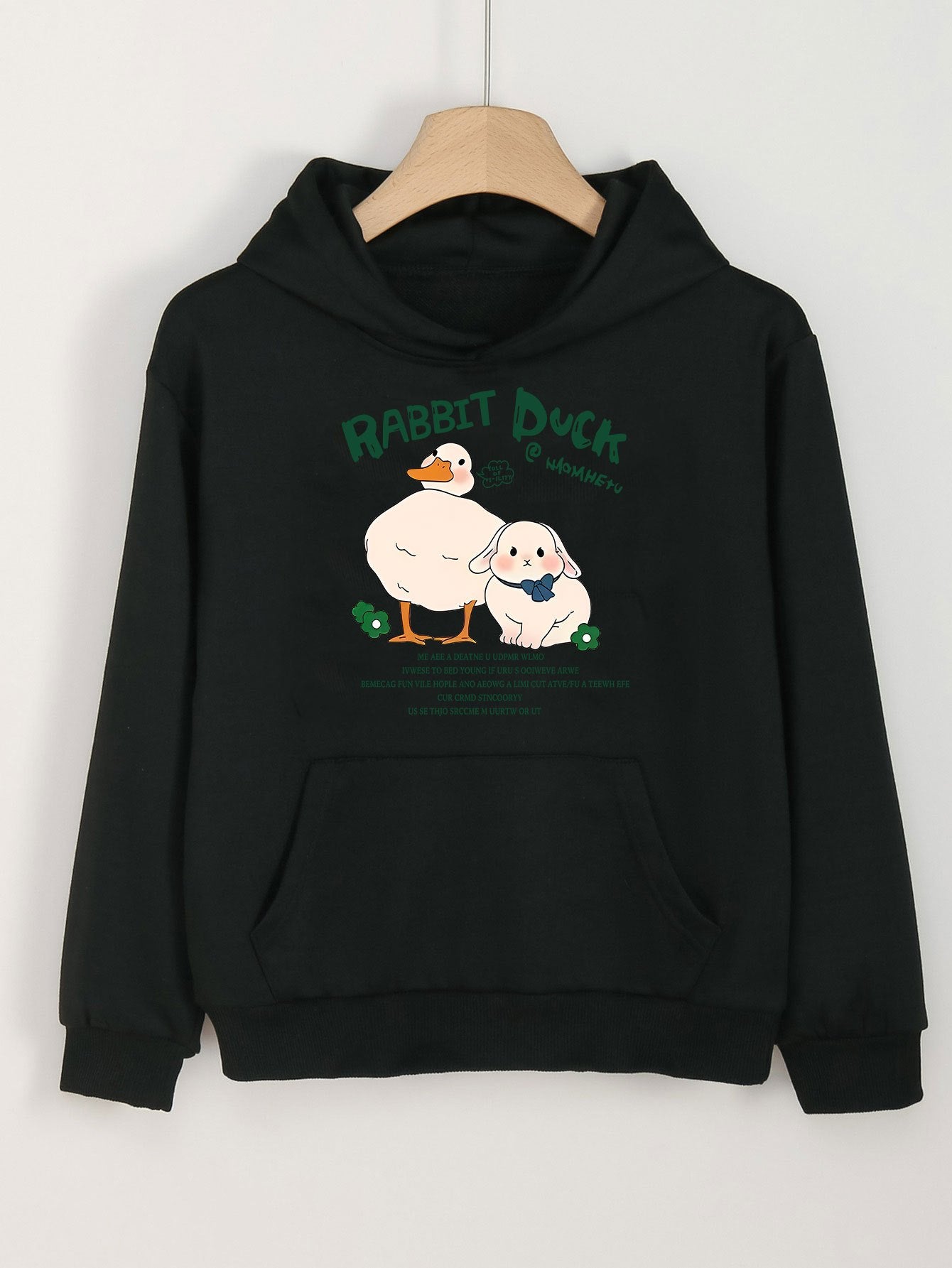 Girls Duck & Bunny Print Hoodie Comfy Hooded Pullover With Pocket