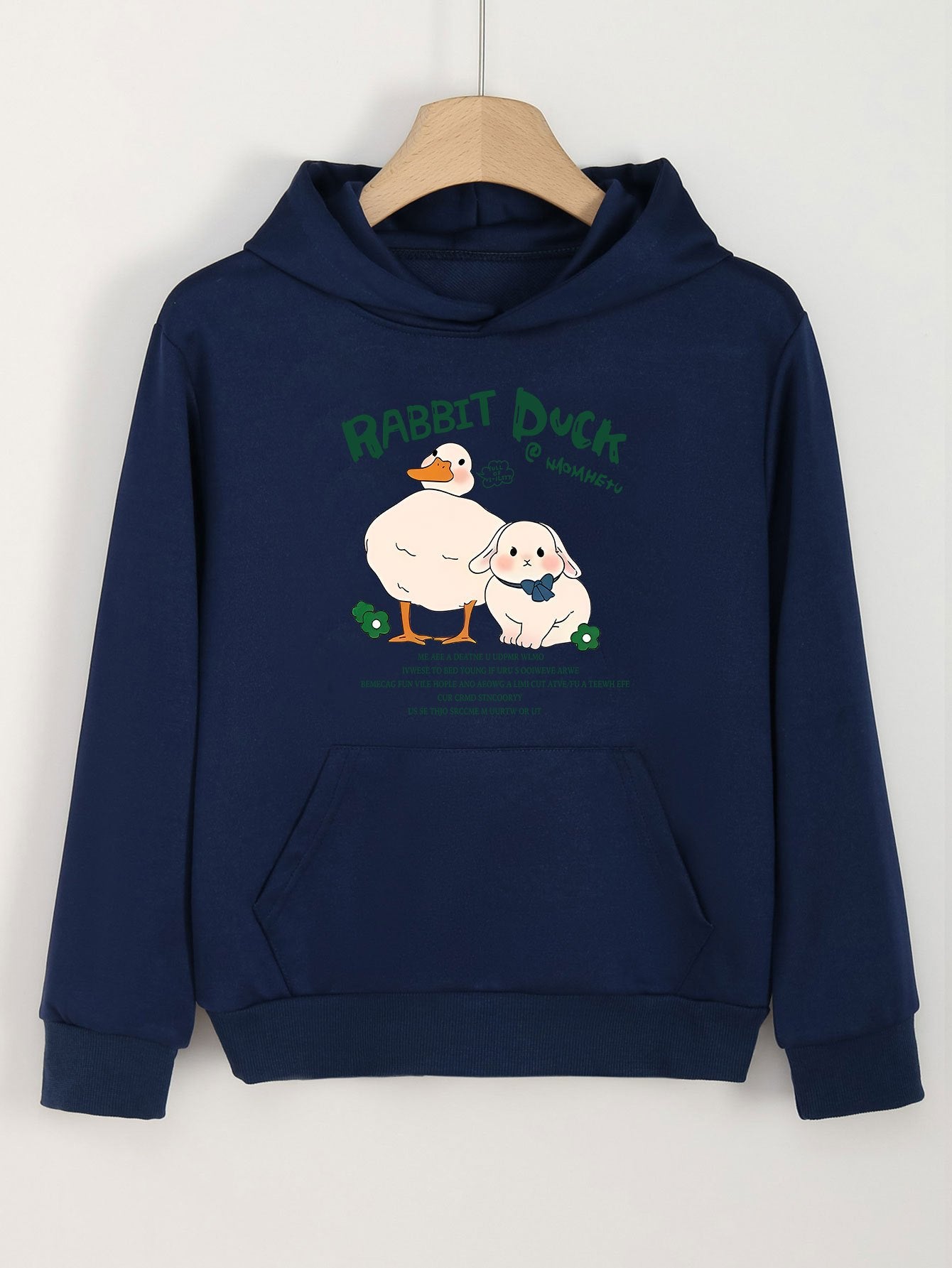 Girls Duck & Bunny Print Hoodie Comfy Hooded Pullover With Pocket