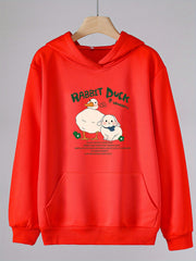 Girls Duck & Bunny Print Hoodie Comfy Hooded Pullover With Pocket