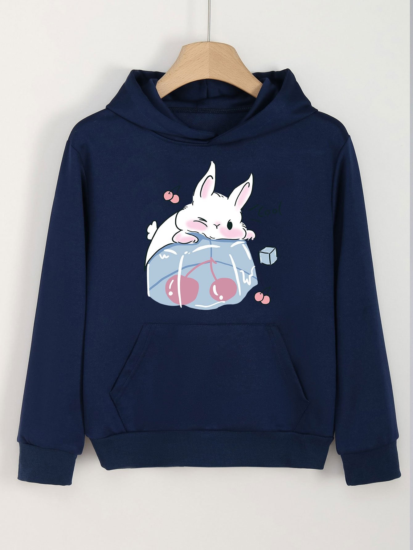 Ice Bunny Print Hoodie Girls Hooded Pullover Spring Fall Gift