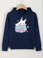 Ice Bunny Print Hoodie Girls Hooded Pullover Spring Fall Gift
